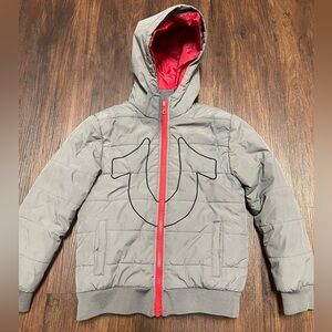 True Religion Kids Gray Puffer Jacket with Red Accents